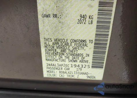 2014 Nissan Altima 2.5 Sl из США, поврежденный, VIN 1N4AL3AP2EC194325